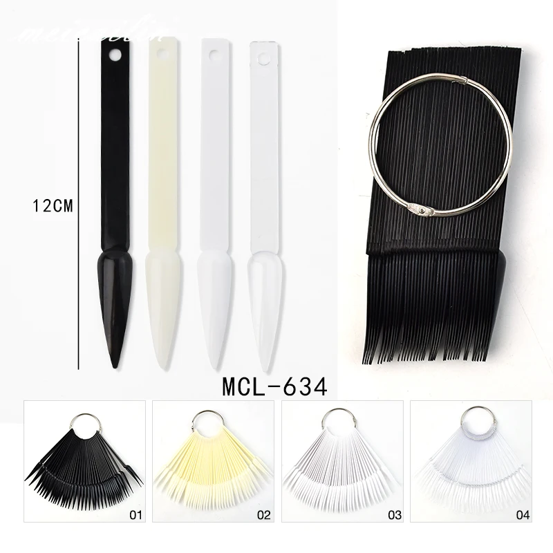 

40 Tips/set Long Stiletto Sharp False Nails Art Tips Fan Acrylic 4 Color Nail Gel Polish Salon Practice Display Card Board Tools