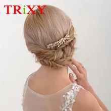 TRiXY H12 очаровательные свадебные аксессуары для волос Головные уборы изысканный лист Diamond расческа для волос для свадьбы или Вечерние Быстрая