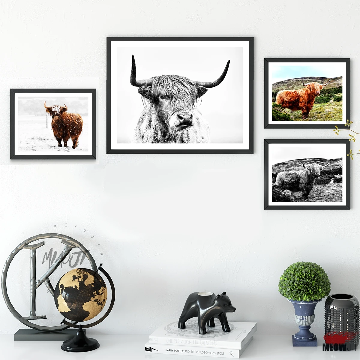 Highland Cow Yak Canvas Painting Wall Art Picture Poster Home Decor Decoration 