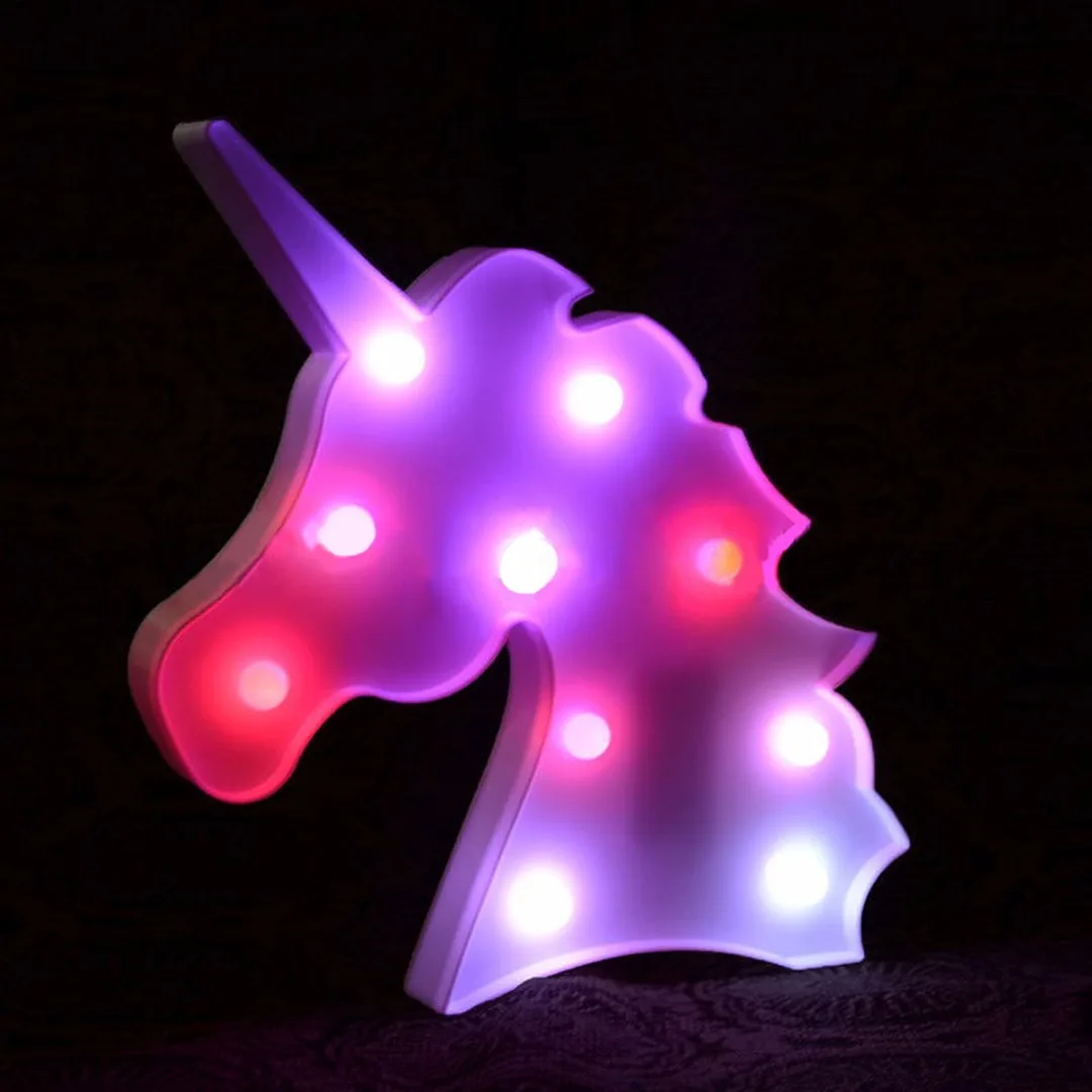 Creative Colorful Unicorn Head LED Night Light Up Table Lamp Kids Bedroom Home Decor