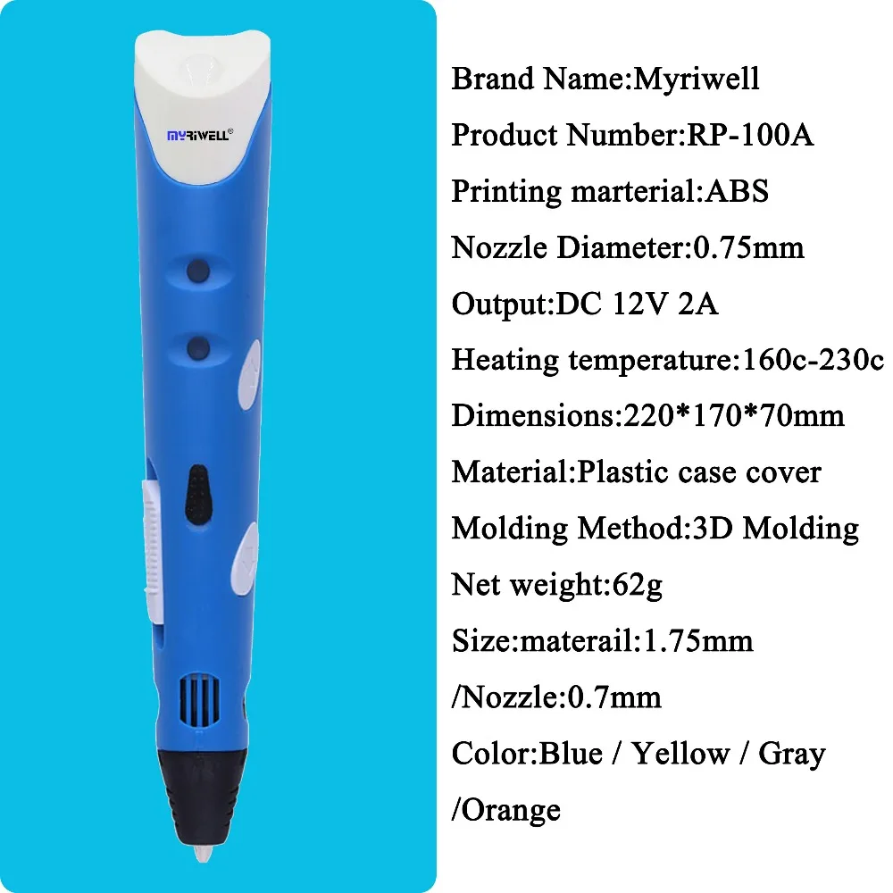 Myriwell DIY 3D печатная Ручка 25 м/50 м/100 м 1,75 мм ABS/PLA 3D ручка живопись ручка креативная игрушка подарок для детей Дизайн Рисование игрушки