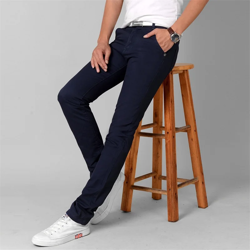 2018 повседневное мужские зауженные брюки супер удобные Slim Fit мотобрюки для мужчин брендовые модные прямые хаки мягкий хлопок Мужской Брюки