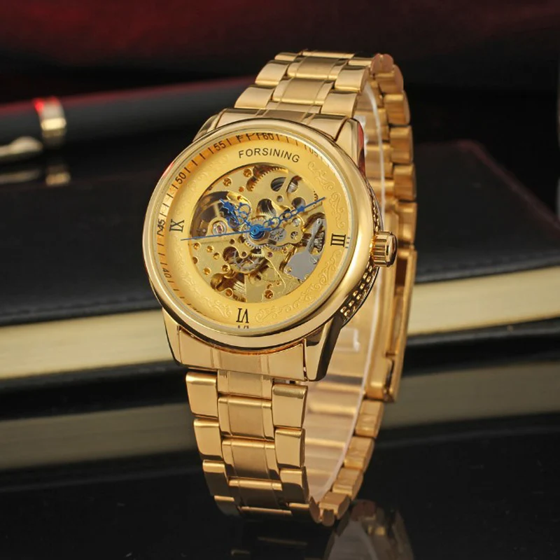 

Forsining Watch Men Skeleton Automatic Mechanical Gold Skeleton Vintage Watch