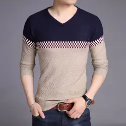Демисезонный свитер Для мужчин 2018 Новое поступление бренд Повседневный пуловер Для мужчин с v-образным вырезом лоскутные вязаные свитера