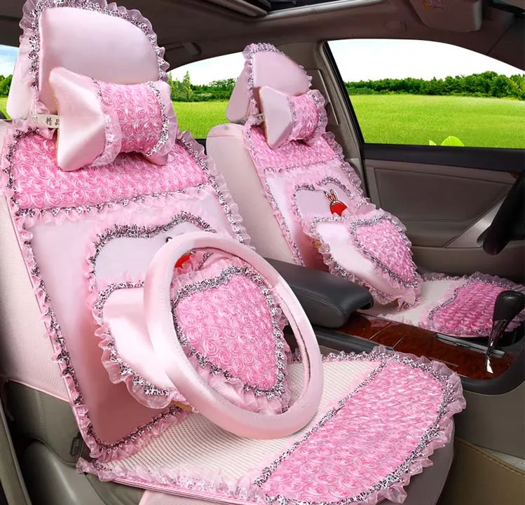 

Lovely girls lace style car seat cover cushion 5 pieces / set 2016 auto supply female cartoon lace style car seat covers