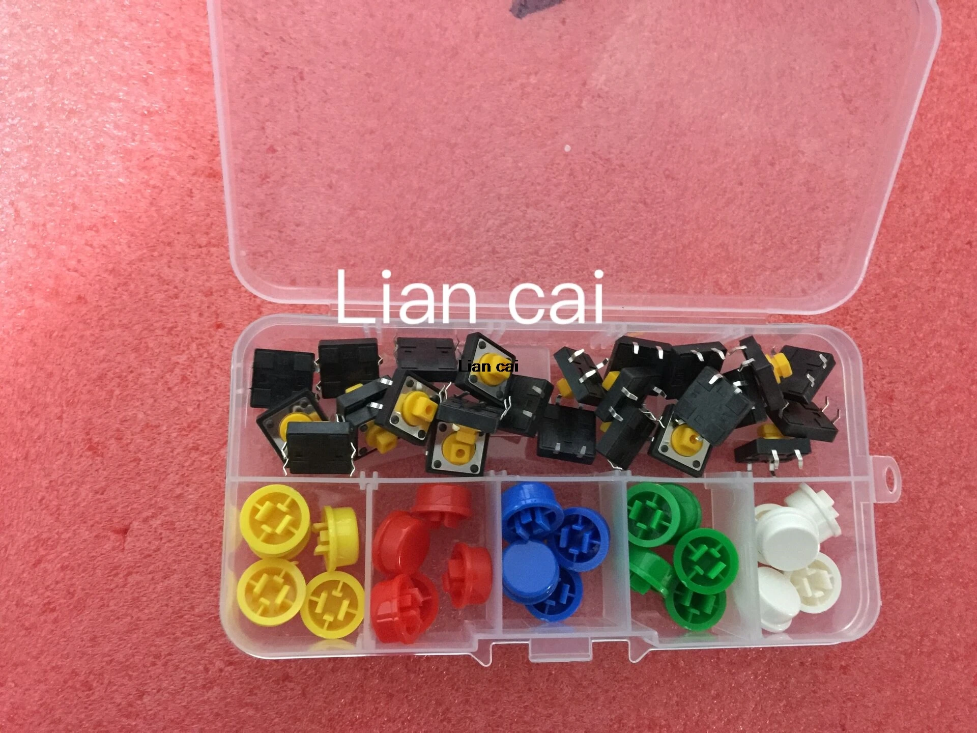 

25PCS Tactile Push Button Switch Momentary 12*12*7.3MM Micro switch button + 25PCS Tact Cap(5 colors) for Arduino