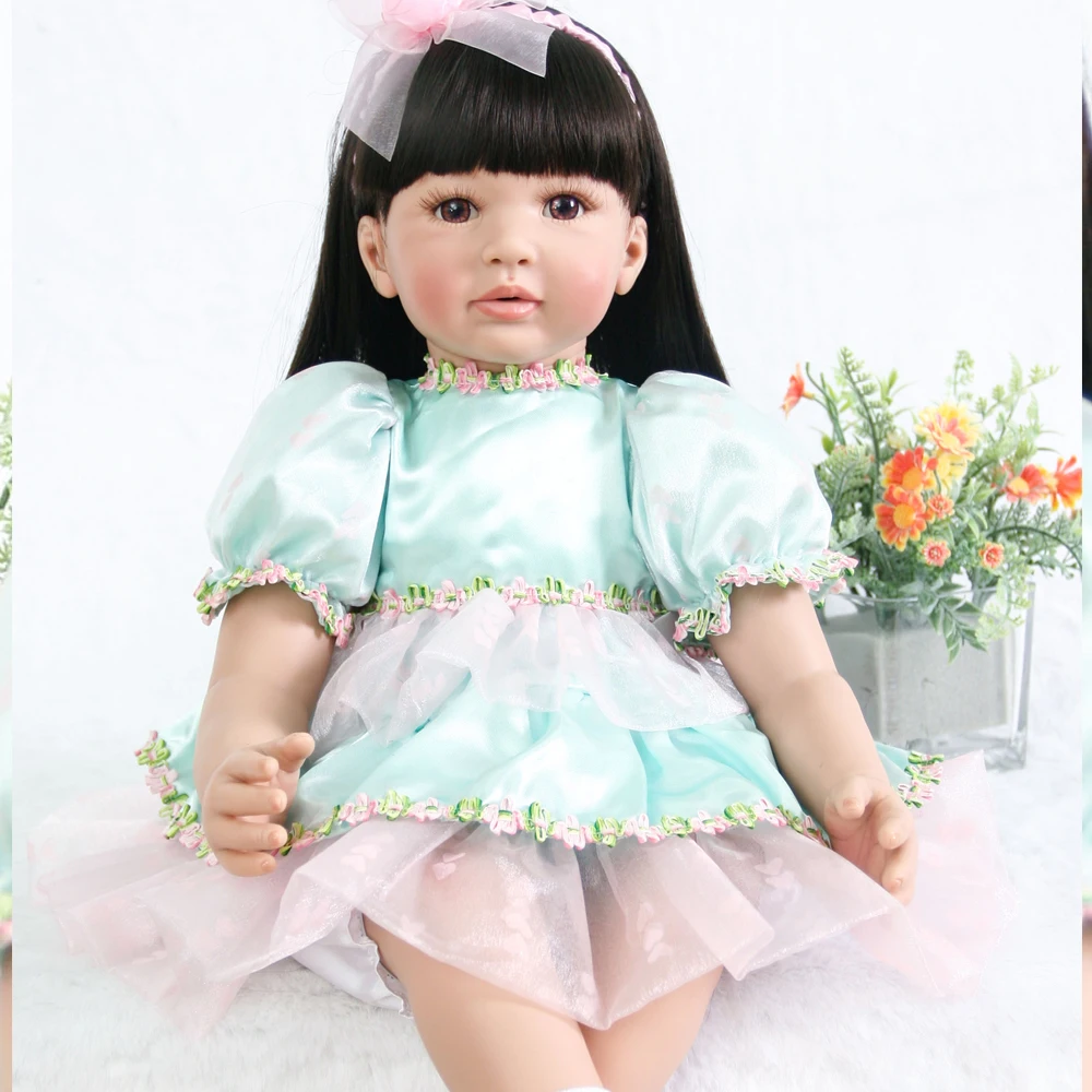 24 ''черные волосы Reborn Baby куклы с милым модным платьем принцессы для детей