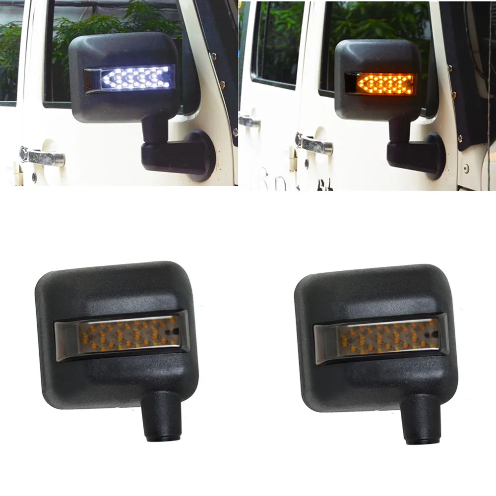 1 Pair Side Mirrors Housing Arrow Sidelights Rear View Yellow Turn