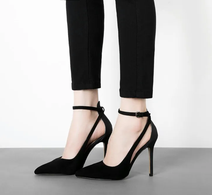 New Ladies Shoes European Women High Heels Spring Buckle Strap Pointed