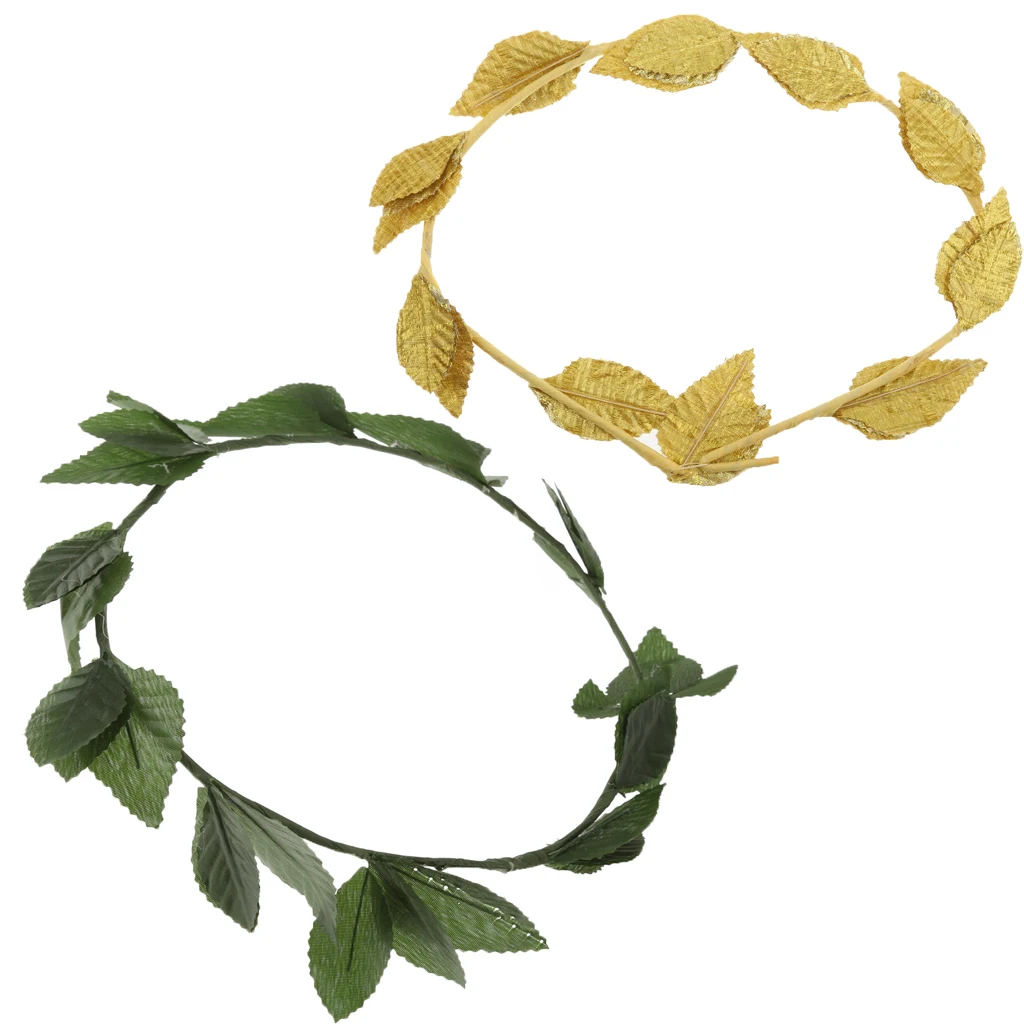 2pcs Fabric Gold Plastic Green Leaf Headband Roman Greek Goddess Caesar Laurel Wreath Women Costume Party Beach Headpieces