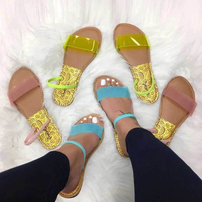 

Womans PVC Transparent Sandals Summer Woman Flats Shoes Jelly Color Slip On Flip Flop Open Toe Slippers Sandals sapato feminino