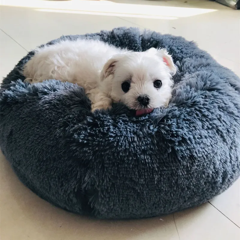 

Long Plush Super Soft Pet Bed Kennel Dog Round Cat Winter Warm Sleeping Bag Puppy Cushion Mat Portable Cat Supplies 46/50/60cm