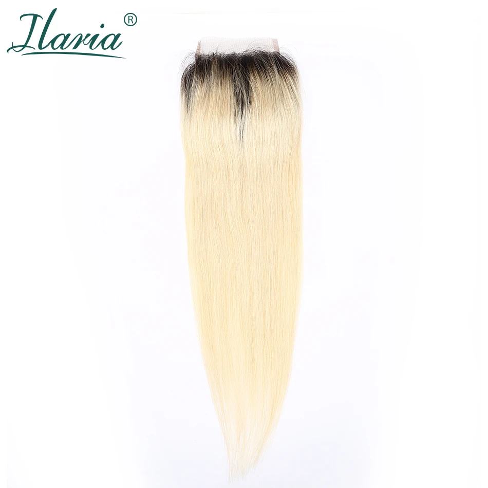 

ILARIA HAIR 1B 613 Blonde Straight Human Hair Lace Closure 4x4 With Baby Hair 2 Tone Dark Root Ombre Closure Bleached Knots