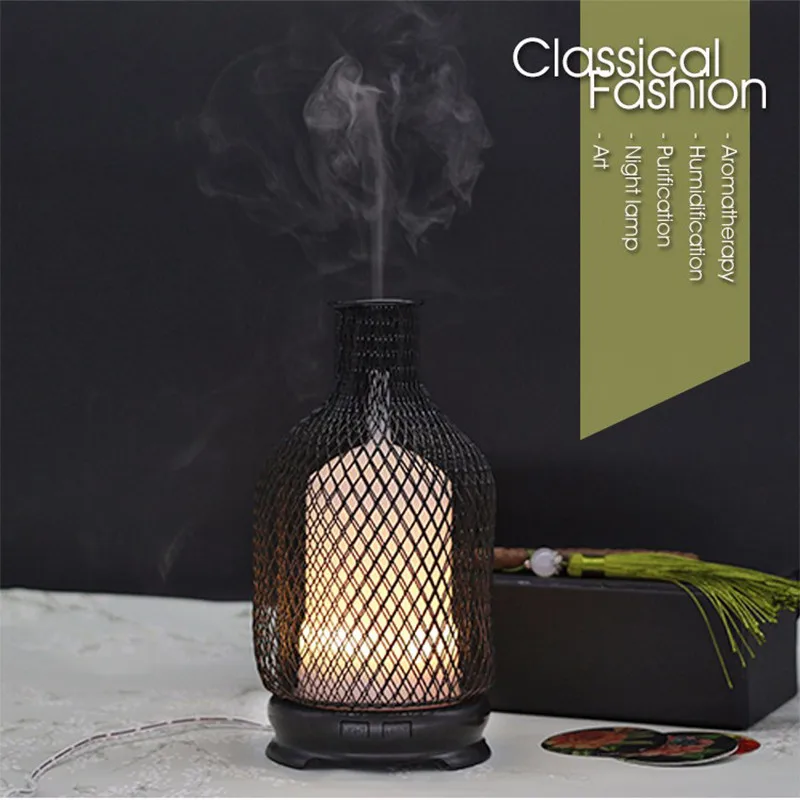 

Household Steel Ultrasonic Air Humidifier Colorful Night Light 120ml Capacity Essential Oil Aroma Diffuser Water Spray Bottle