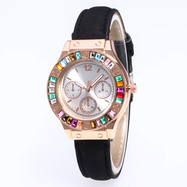 Brand Luxury Watches Women Colored diamond watch Popular Quartz Leather Bracelet Brand Luxury Watches Women Colored diamond watch Popular Quartz Leather Bracelet