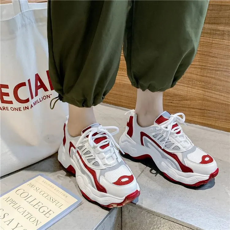 

Women Chunky Sneakers 2019 Women Hip Hop Casual Shoes Fashion White Sneakers Lace-Up Platform Shoes Tenis Zapatillas Mujer