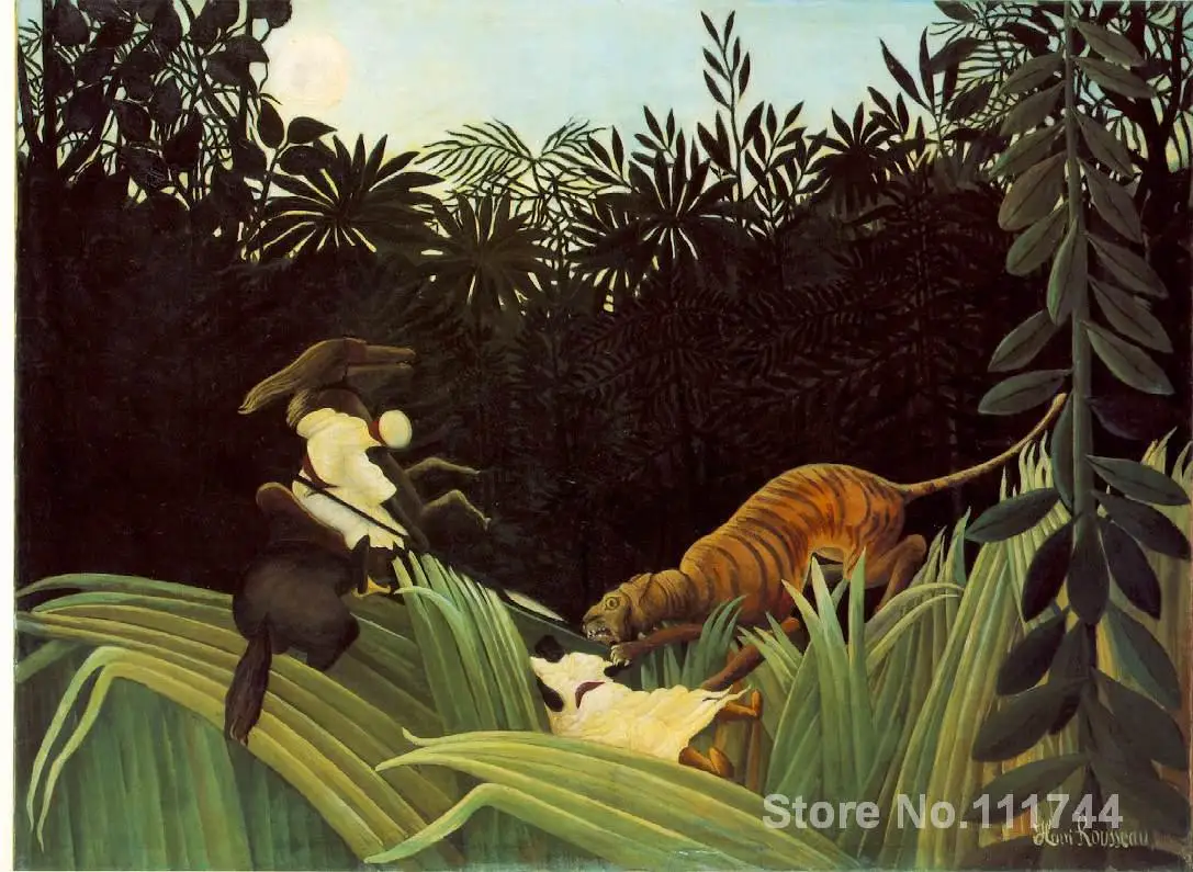 

Contemporary art Scout Attacked by a Tiger Henri Rousseau painting home decor High quality Hand painted