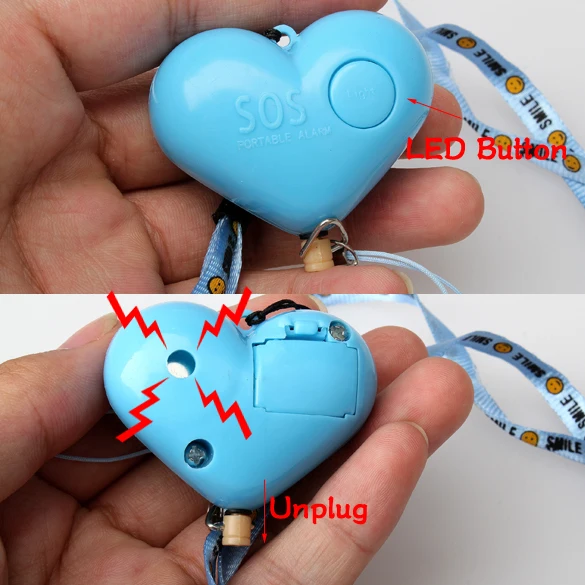 Hot sale Cute Heart Shaped Personal Travel Protection Outdoor Security Guard Alarm Bell Avoid Attack Random Color LCC77