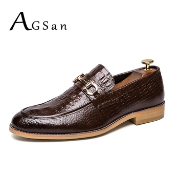

AGSan Men Dress Loafers Big Size 38-47 Oxfords Pointed Toe Leather Casual Loafers England Style Wedding Party Shoes Slipon