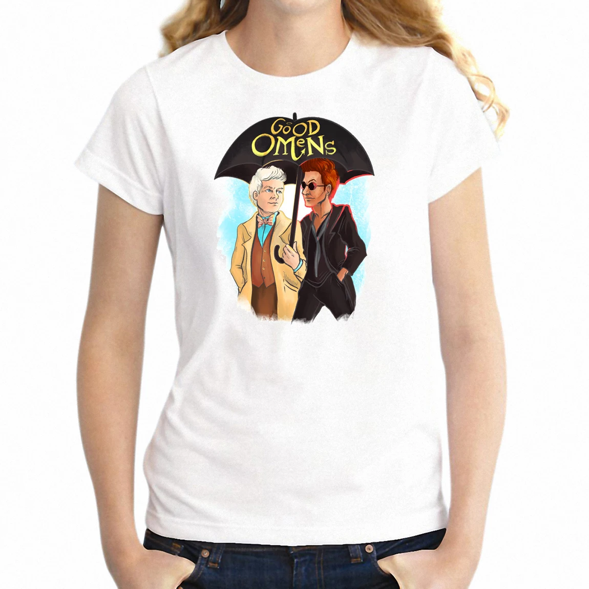 

Women's T Shirt Good Omens Aziraphale Crowley Printed Pop Culture Girl's Tee