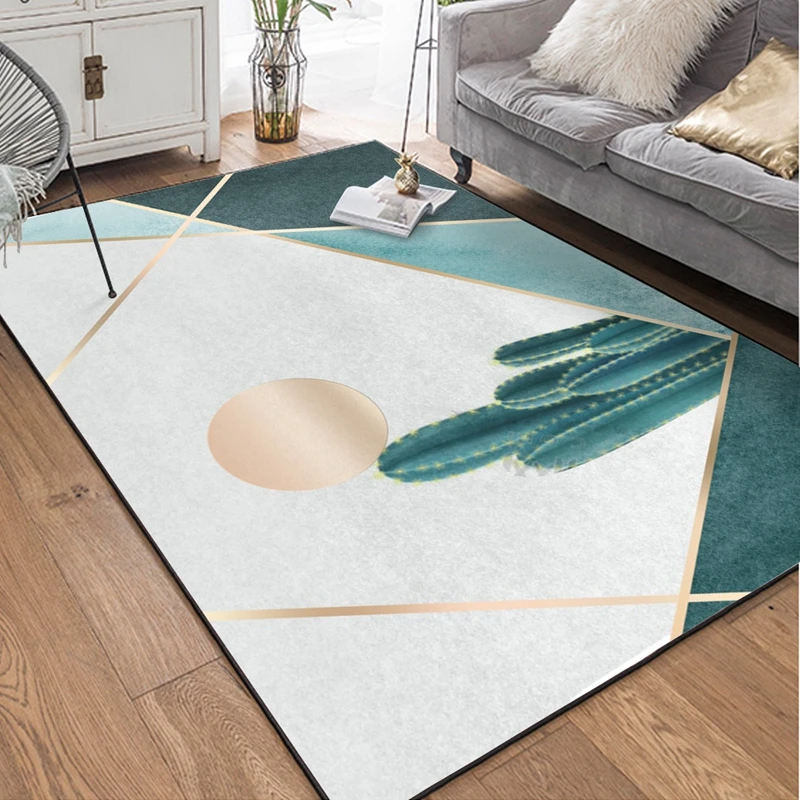 Nordic Style Geometric Cactus Printed Carpet For Living Room Bedroom Tapete Carpet Coffee Table Area Rug Play Delicate Floor Mat