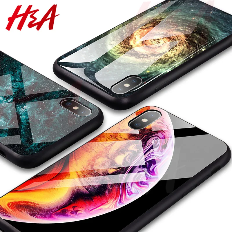 H&A Luxury Tempered Glass Phone Case For iPhone 7 8 6 6s Plus Silicone Star Space Pattern Cover For iPhone X XR XS XSMax Case H&A Luxury Tempered Glass Phone Case For iPhone 7 8 6 6s Plus Silicone Star Space Pattern Cover For iPhone X XR XS XSMax Case