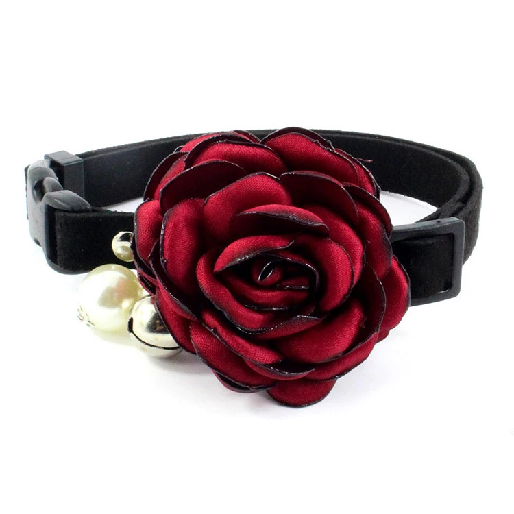 

Rose Flower Cat Dog Collar Bow Suede Puppy Necklace Bell Pearl - Chihuahua Yorkie Clothes Costume Outfits , Adjustable