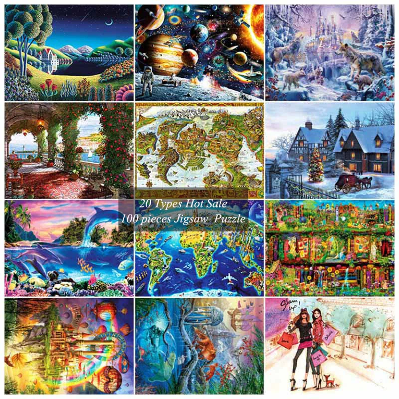 

20 Types 100 pieces Jigsaw Landscape Puzzle Children Creativity World famous painting Puzzles Imagine Toys Valentine's Day Gift