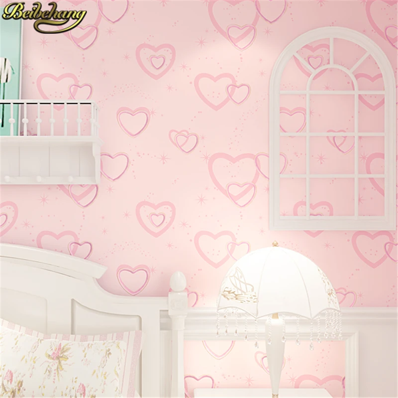 beibehang Modern heart shaped wallpaper children's room Princess girls