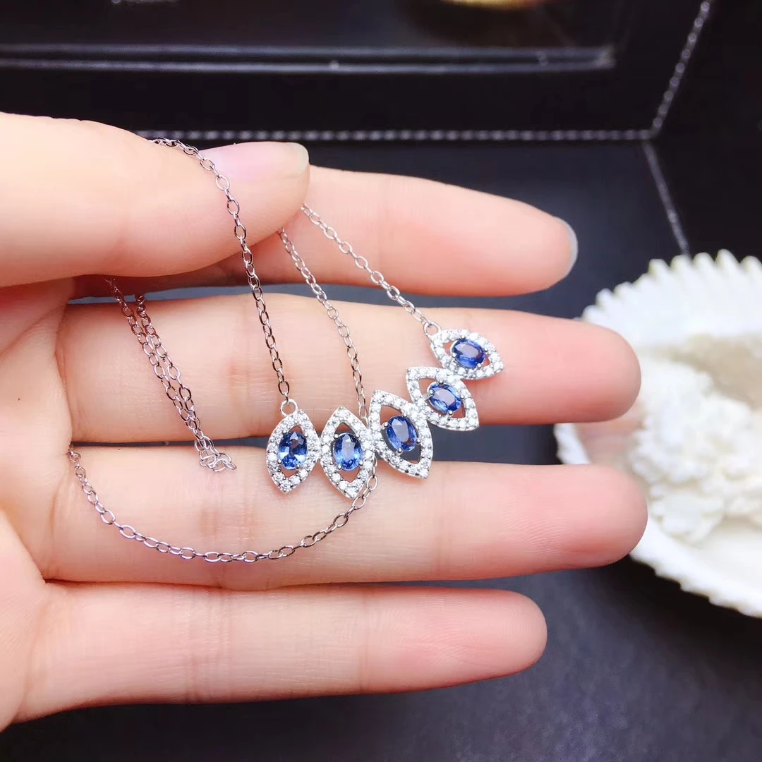 Collier pendentif en forme de goutte d'eau saphir bleu naturel collier en argent S925 collier en pi