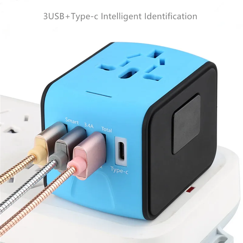 

New Universal Travel Adapter AC Power US Euro UK AU International Adaptor 3 USB+1Type C World Worldwide USB Plug