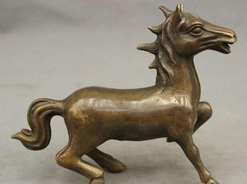 

S3462 7" Chinese Bronze Copper Folk Year Zodiac Wealth Animals Jump Horse Statue D0317