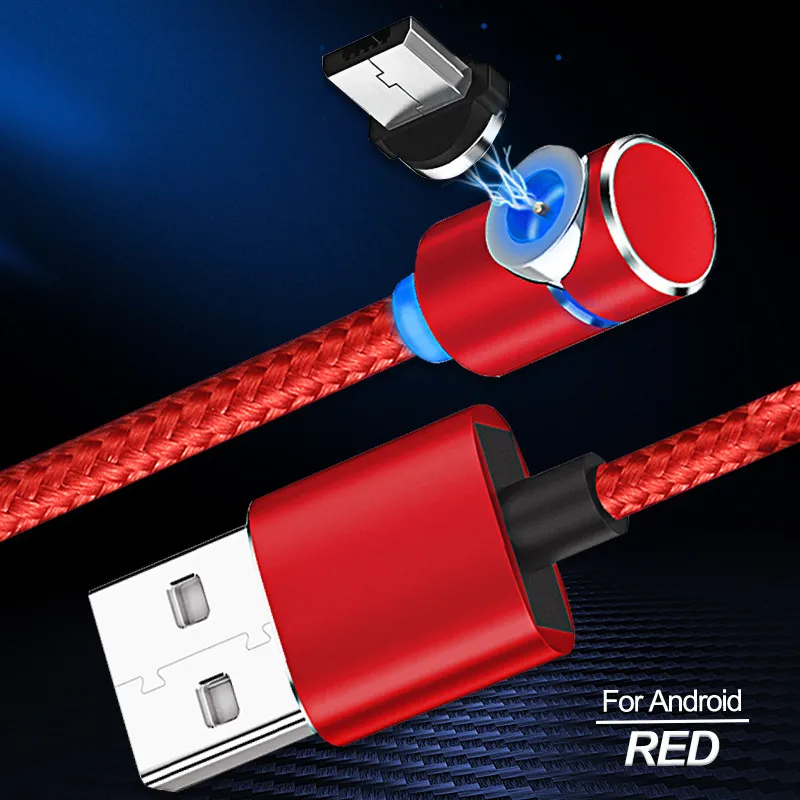 1 м 2 м 90 градусов Магнитный usb зарядный кабель для iphone X XR XS 6 7 8 Plus светодиодный USB C type C кабель для Android Micro USB зарядное устройство - Цвет: Red For Micro