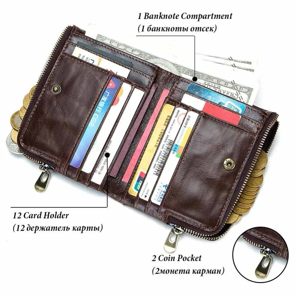 KAVIS Rfid 100% حقيقية مجنون الحصان محفظة جلدية رجالي صغيرة Walet Portomonee الذكور Cuzdan قصيرة محفظة حامل بطاقة محفظة نسائية للعملات المعدنية