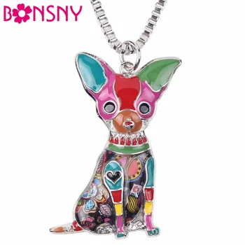 

Bonsny Statement Metal Alloy Chihuahuas Dog Choker Necklace Chain Collar Pendant Fashion New Enamel Jewelry For Women Gifts
