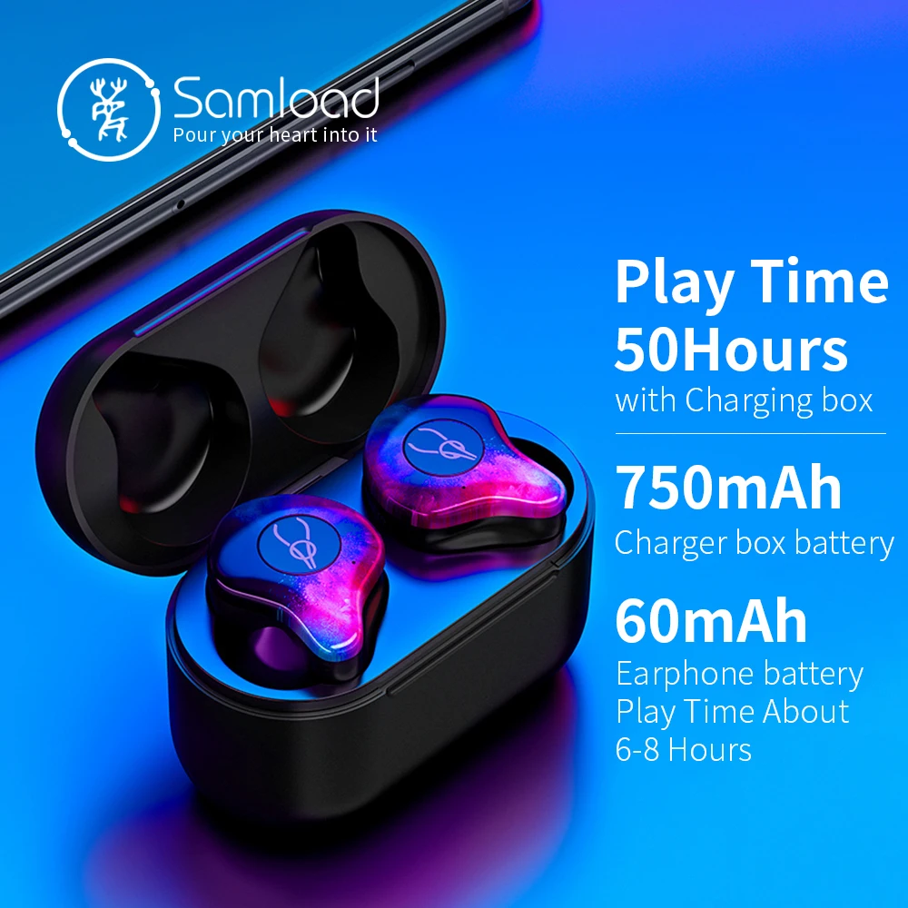 Samload X12P Bluetooth 5,0 наушники 6D HIFI звук беспроводные наушники-вкладыши полу-в-ухо наушники с зарядным устройством для большинства смартфонов