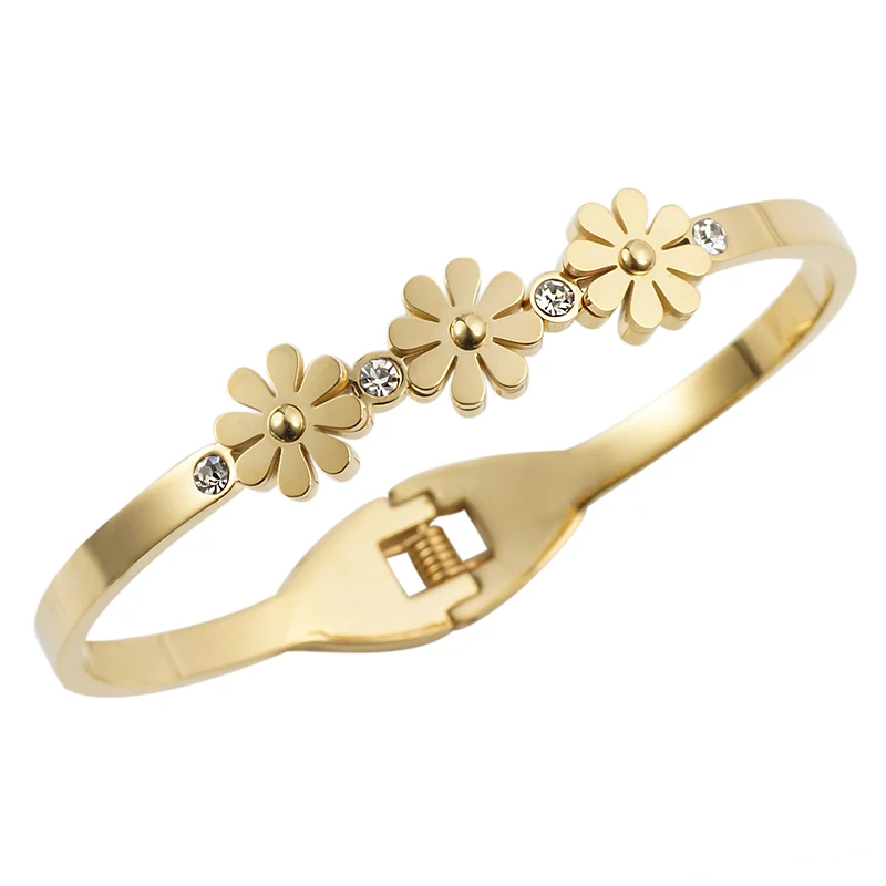 Золотые браслеты с подвесками и кристаллами, CZ три цветка, женские браслеты, ювелирные изделия из нержавеющей стали, подарки на день рождения