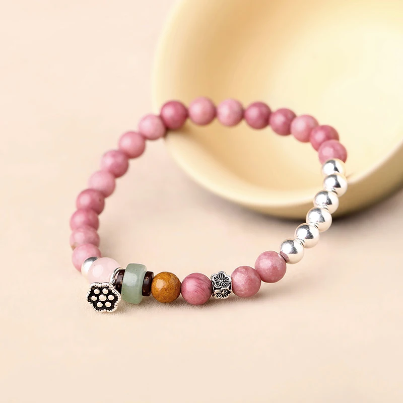 

Original national wind natural red 925 silver bead bracelet stone bracelet simple student ornaments female