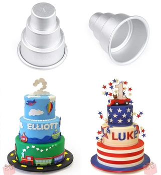 

Hot Sale 5pcs/lot Aluminum Alloy Mini 3-Tier Cake Pan Pudding Mold DIY Mini Birthday Cake Mould Baking Party Food Cake Tools