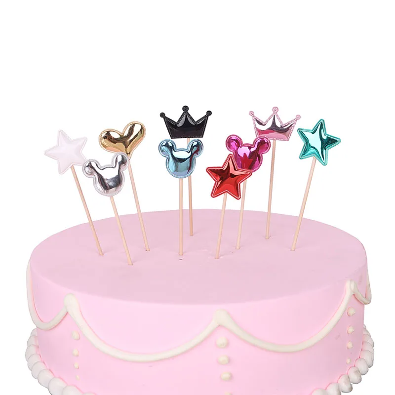 

5PC Handmade Party Decorating Supplies Cake Topper PU Leather Heart/Star/Crown Birthday Cupcake Insert Cards Wedding Cake Flags