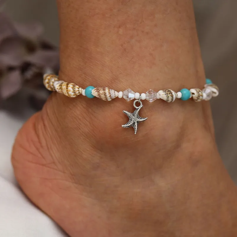 Подвеска в виде морской звезды ножные браслеты для женщин новые каменные бусины ракушка ножной браслет богемные браслеты на ногу океанские ювелирные изделия