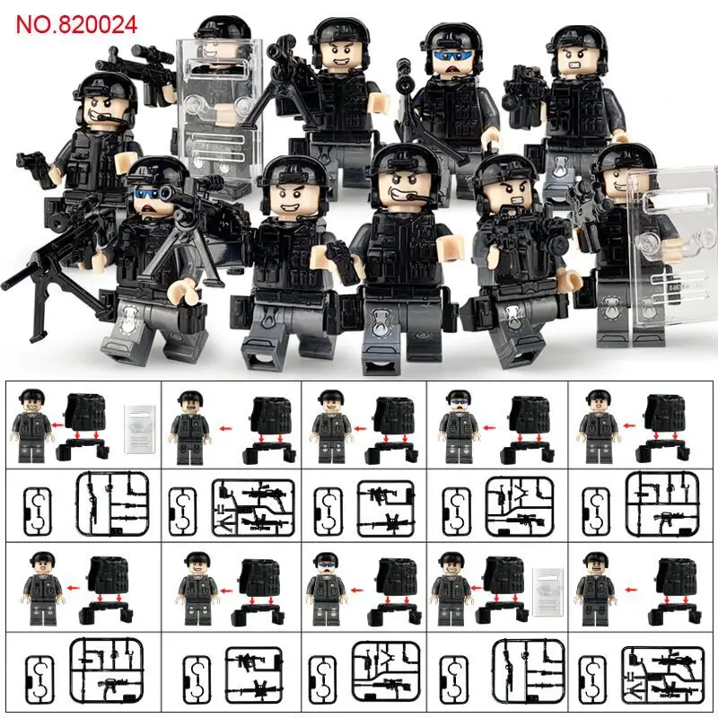

New Compatible LegoINGlys Military City Police Figures Weapons Armed Swat Soldiers Building Blocks Bricks Toys For Boys Gifts