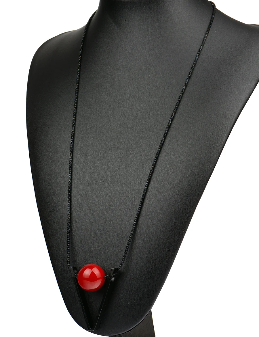Женское длинное ожерелье RAVIMOUR в стиле стимпанк с красным шариком треугольное