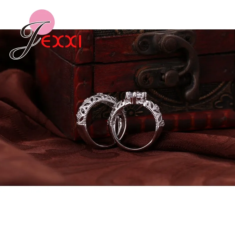 JEXXI Vintage Double Rings With Mask For Females 925 Sterling Silver Elegant Jewelry Big Round Shiny Accessories Wholesale 22