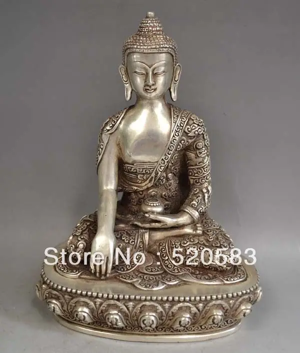 

free Tibetan Silver Bronze Sakyamuni Buddha Statue fast