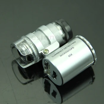

Mini 60X Magnifier Microscope UV Jeweler Loupe currency Detector with LED Light