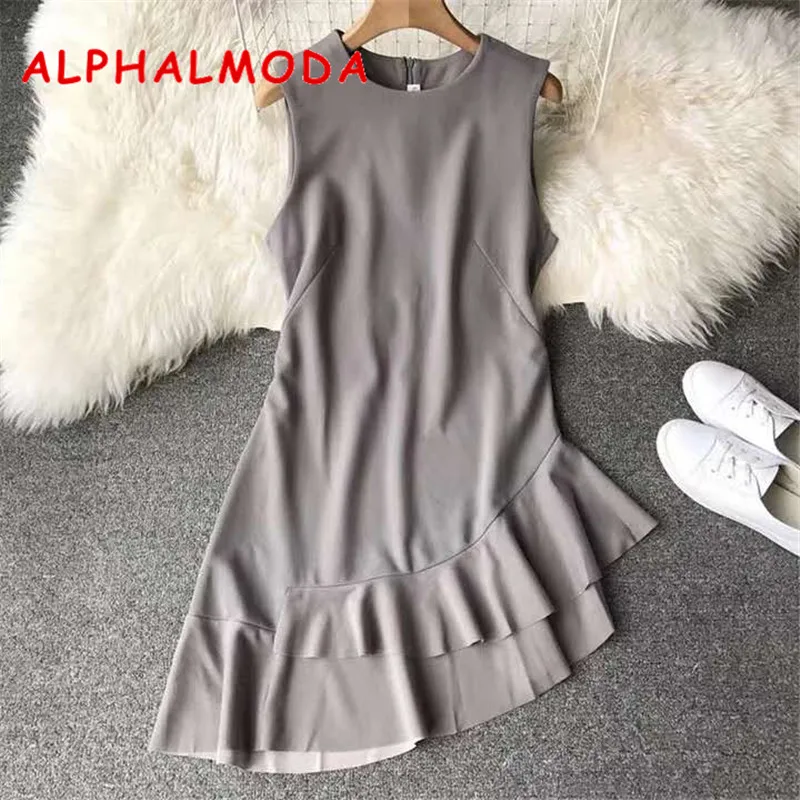 Женское облегающее мини платье ALPHALMODA на бретельках без рукавов с асимметричным