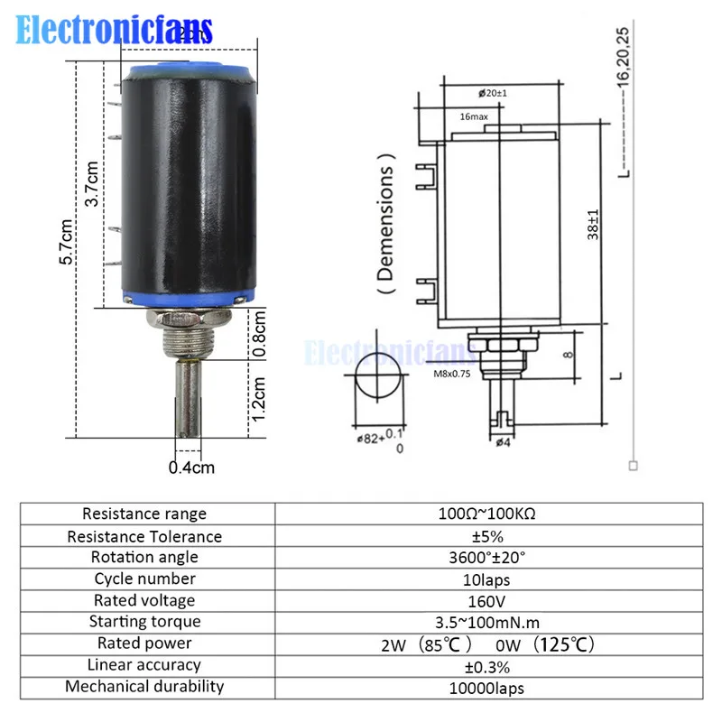 2 шт. WXD3-13-2W 100R 470R 1K 4,7 K 10K 22K 47K 100KΩ Ом WXD3-13 2 Вт проволочный потенциометр 10 превращает линейный роторный потенциометр