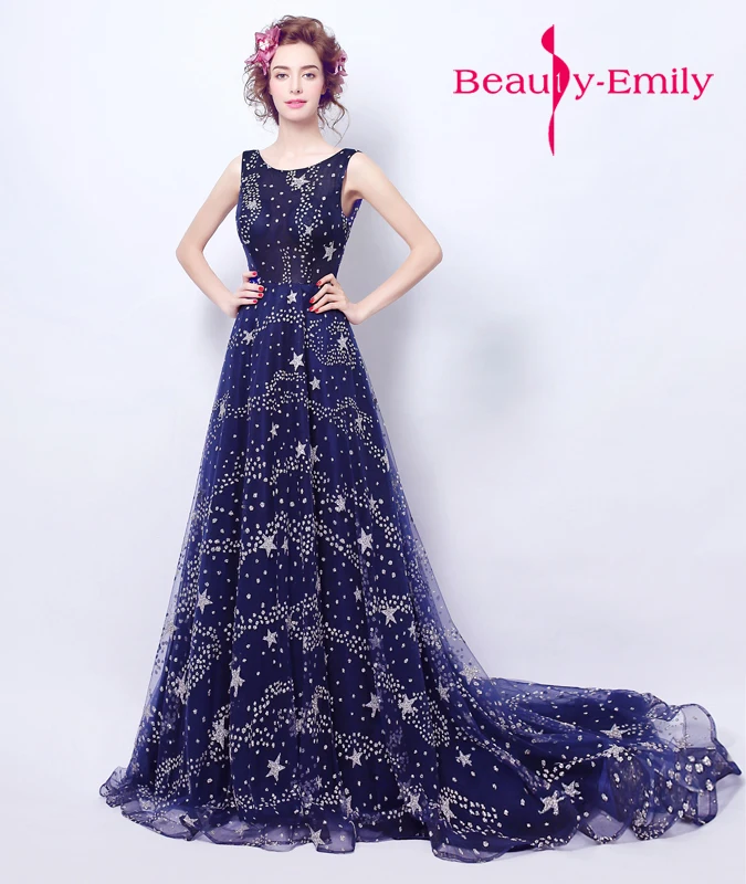 

2018 Graduation Starry sky blue formal Evening dresses elegant celebrity party gowns brace skirt for emcee and homecoming dress