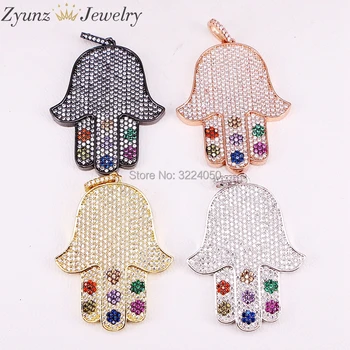 

5PCS CZ Micro Pave Crystal Zircon Hamsa Hand Pendants Women Jewelry